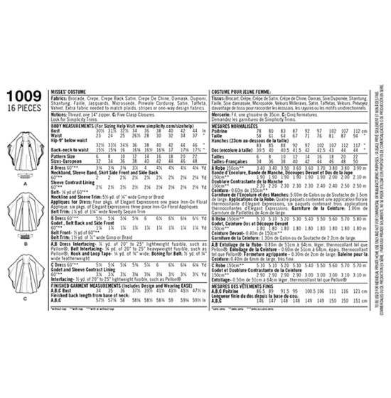 Simplicity 1009R5 snitmønster