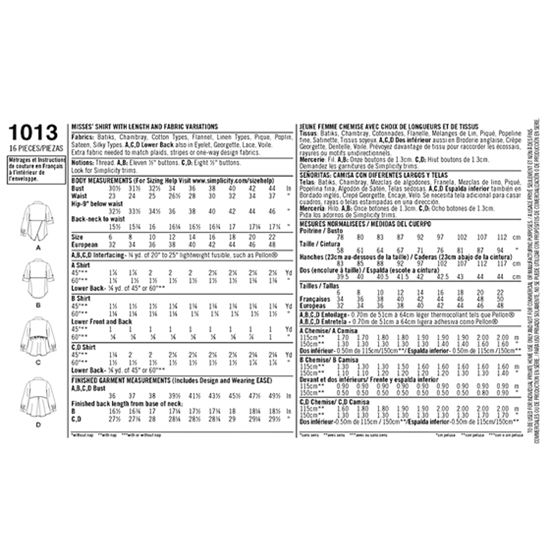 Simplicity 1013H5 snitmønster