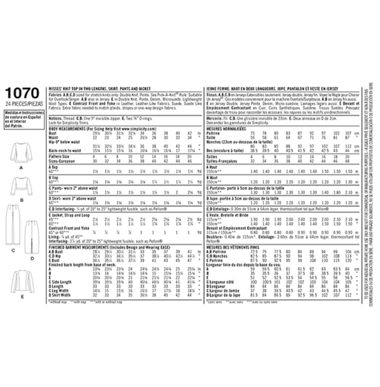 Simplicity 1070P5 snitmønster