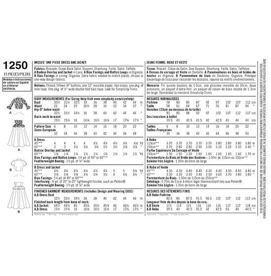 Simplicity 1250R5 snitmønster