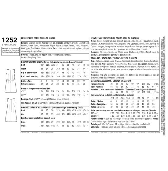 Simplicity 1252R5 snitmønster