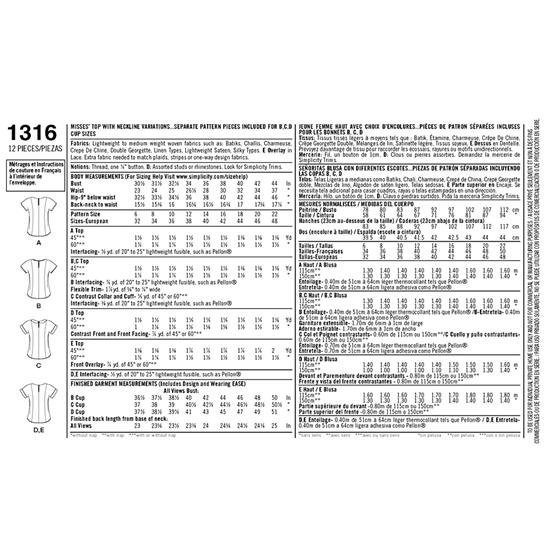 Simplicity 1316R5 snitmønster