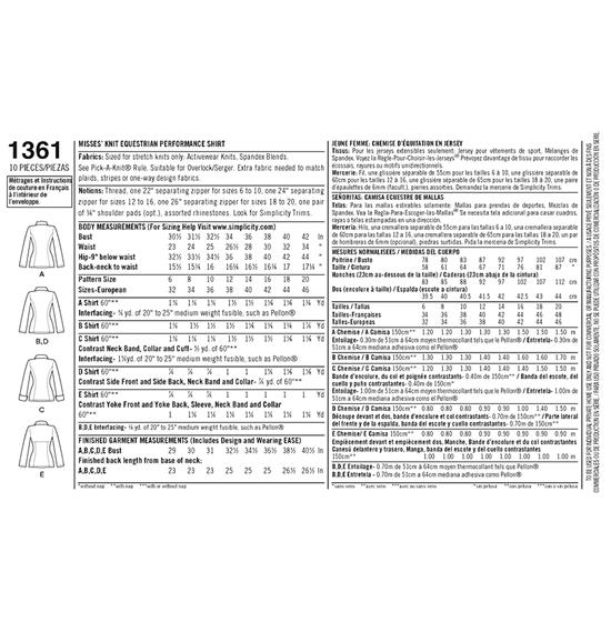 Simplicity 1361H5 snitmønster