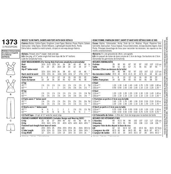 Simplicity 1373R5 snitmønster