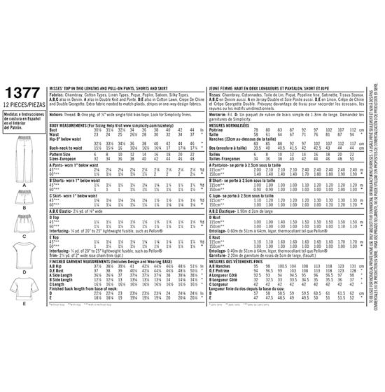 Simplicity 1377R5 snitmønster