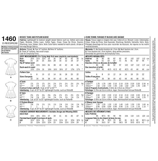 Simplicity 1460R5 snitmønster