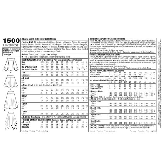 Simplicity 1500H5 snitmønster