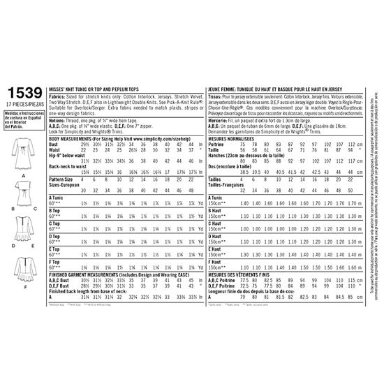 Simplicity 1539R5 snitmønster
