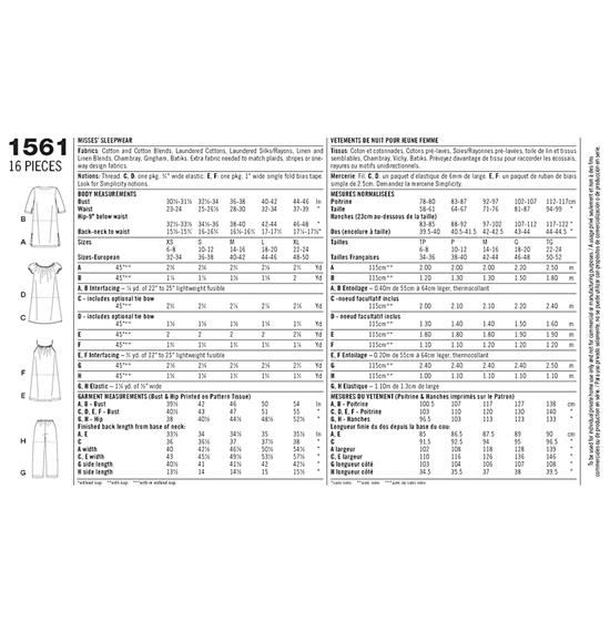 Simplicity 1561BB snitmønster