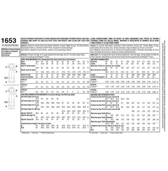 Simplicity 1653BB snitmønster