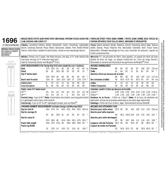 Simplicity 1696K5 snitmønster