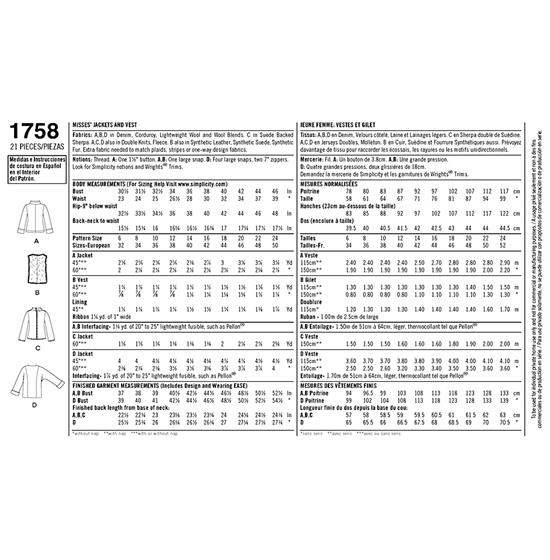 Simplicity 1758U5 snitmønster