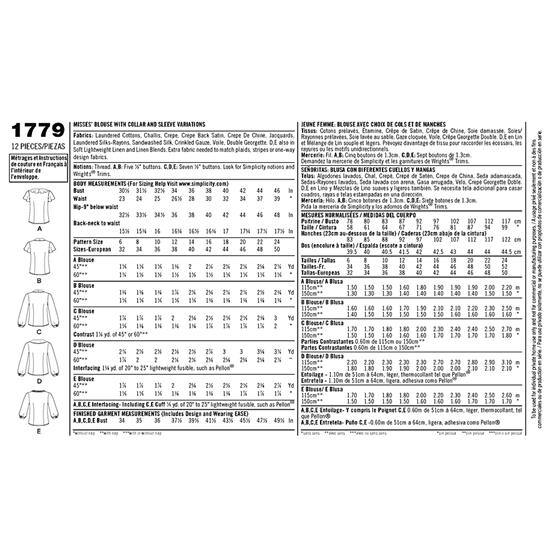 Simplicity 1779H5 snitmønster