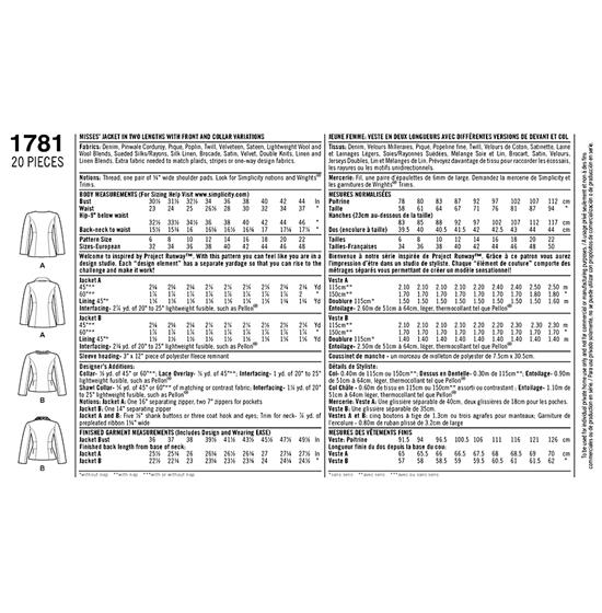 Simplicity 1781H5 snitmønster