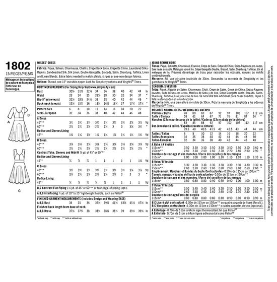 Simplicity 1802H5 snitmønster