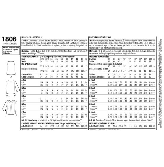 Simplicity 1806K5 snitmønster
