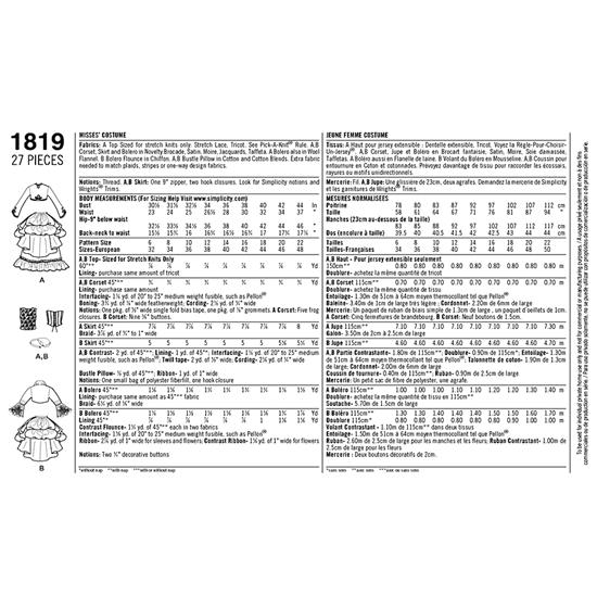 Simplicity 1819R5 snitmønster