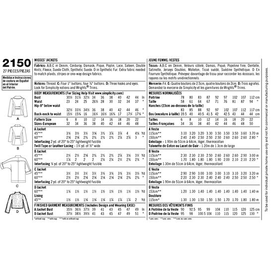 Simplicity 2150R5 snitmønster