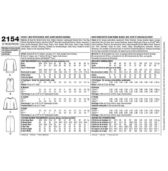 Simplicity 2154H5 snitmønster