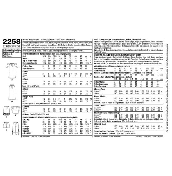 Simplicity 2258H5 snitmønster