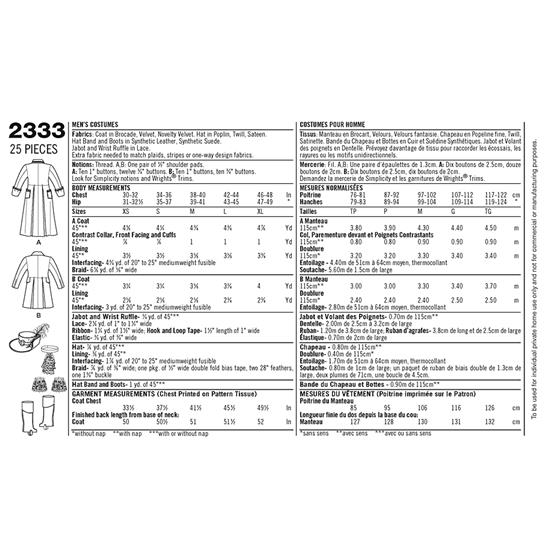 Simplicity 2333BB snitmønster