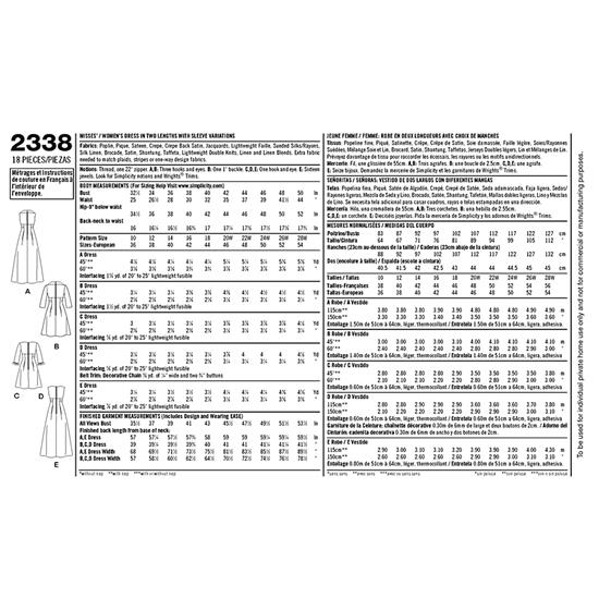 Simplicity 2338BB snitmønster