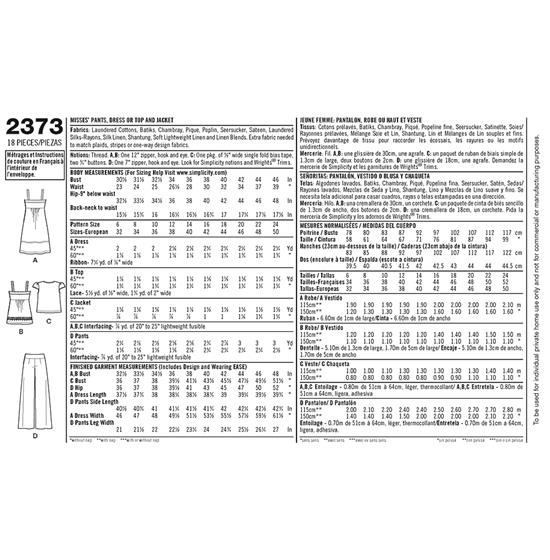 Simplicity 2373H5 snitmønster