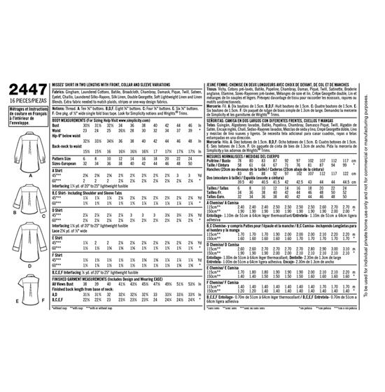 Simplicity 2447U5 snitmønster