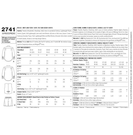 Simplicity 2741AA snitmønster