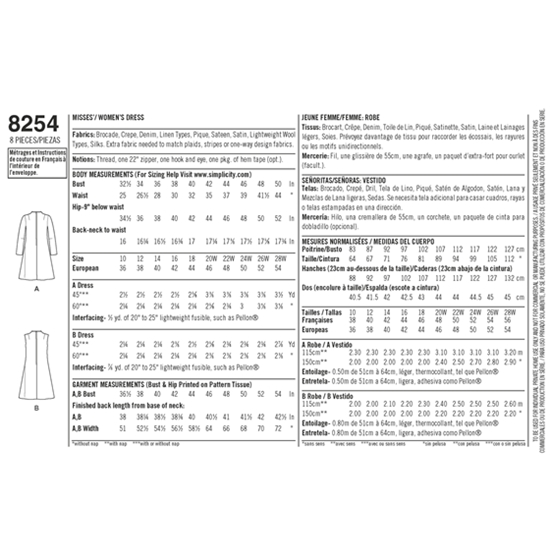 Simplicity 8254AA snitmønster