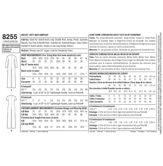 Simplicity 8255P5 snitmønster