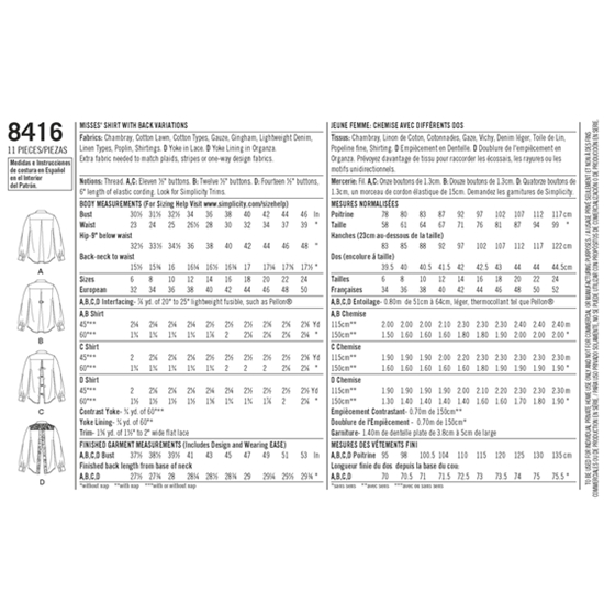 Simplicity 8416U5 snitmønster