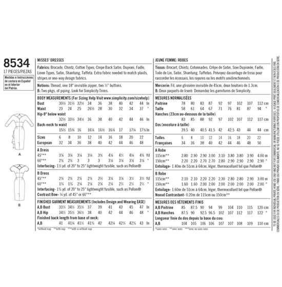 Simplicity 8534H5 snitmønster